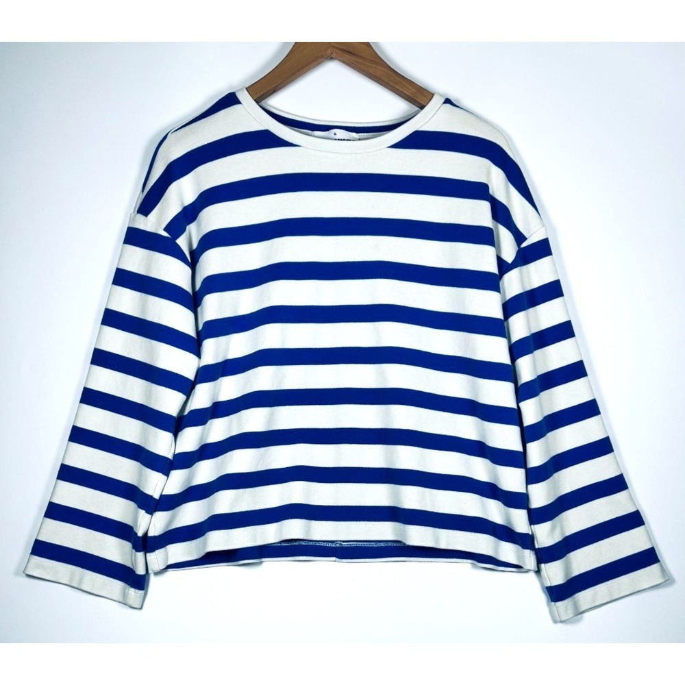 Armedangels Top Womens XL Blue White Breton Stripe Organic Cotton Long‎ Sleeve